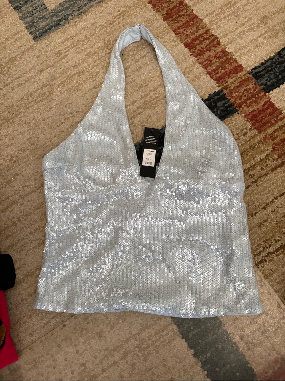 Fashion Nova Silver Sequin Halter Camisole